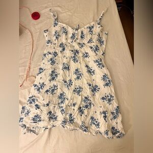 Hollister Mini Dress Blue and White Floral Large Short